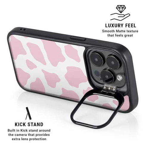 Pink Cow Print iPhone 14 Pro Kickstand Case